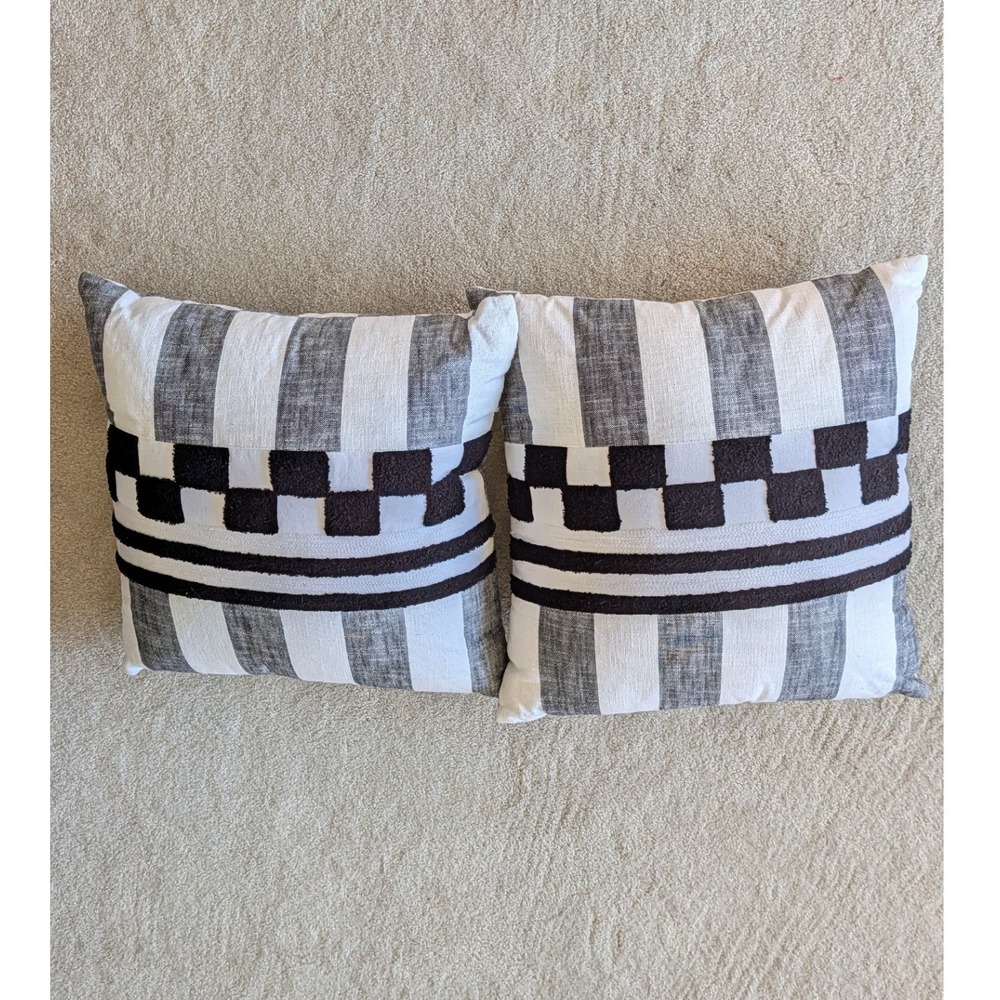 MacKenzie-Childs Black Checks and Stripes Throw Pillows Set of 2 20x20
